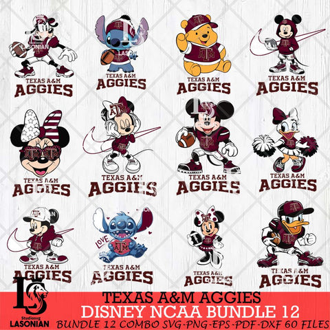Texas A&M Aggies Disney NCAA Bundle Svg PNG 12 Svg Eps Dxf Png File, Digital Download