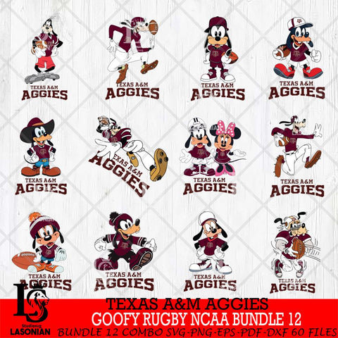 Texas A&M Aggies Goofy Rugby Disney NCAA Bundle 12 SVG DXF EPS PNG FILE,NCAA bundle svg ,Football Digital Download,Instant Download, Silhouette