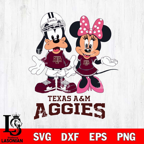 Texas A&M Aggies Goofy and Minnie mouse Football SVG DXF EPS PNG FILE,NCAA svg ,Football Digital Download,Instant Download, Silhouette