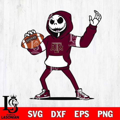 Texas A&M Aggies Jack Skellington Football Christmas File Cut, NCAA SVG DXF EPS PNG FILE, Digital Download , Criucut , Silhouette