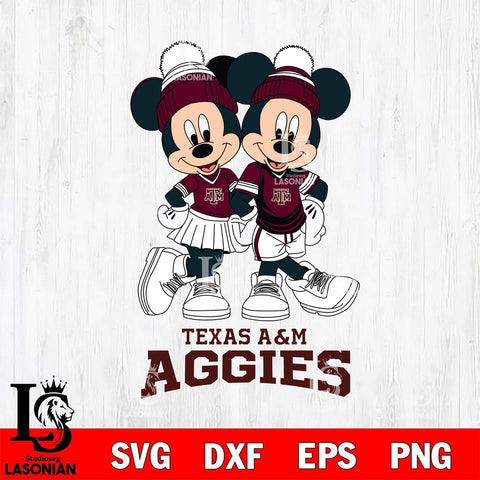 Texas A&M Aggies Mickey And Minnie Mouse Football Svg Eps Dxf Png File, NCAA svg , File Cut , Digital Download , Instant Download, Cut Svg Files