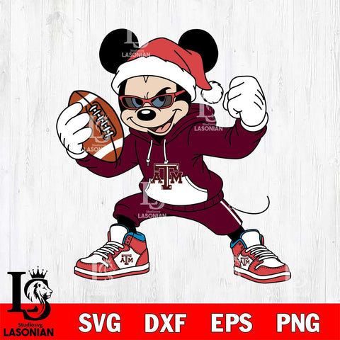 Texas A&M Aggies Mickey Cool Football Christmas File Cut, NCAA SVG DXF EPS PNG FILE, Digital Download , Criucut , Silhouette