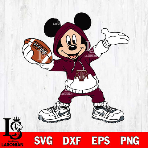 Texas A&M Aggies Mickey Disney Football Christmas File Cut, NCAA SVG DXF EPS PNG FILE, Digital Download , Criucut , Silhouette