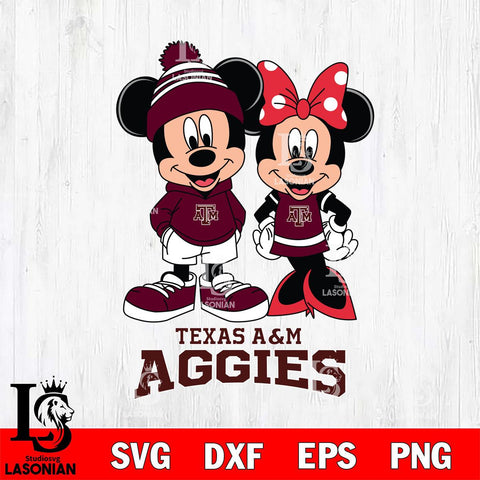 Texas A&M Aggies Mickey Minnie Mouse Cute Football Svg Eps Dxf Png File, NCAA svg , File Cut , Digital Download , Instant Download, Cut Svg Files