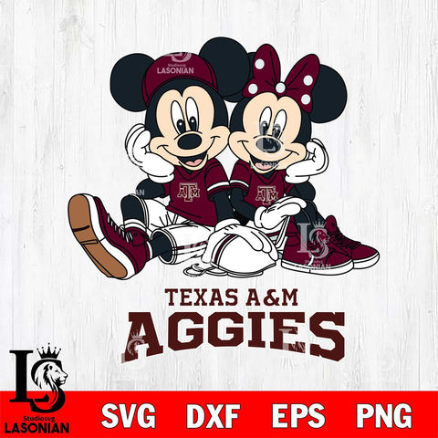 Texas A&M Aggies Mickey Minnie Mouse Football Sit Svg Eps Dxf Png File, NCAA svg , File Cut , Digital Download , Instant Download, Cut Svg Files