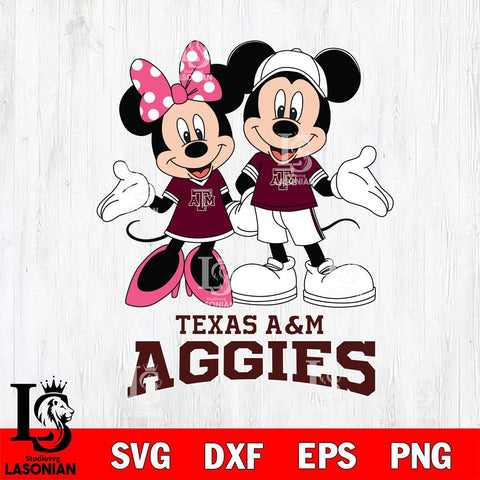Texas A&M Aggies Mickey Minnie Mouse Sport Svg Eps Dxf Png File, NCAA svg , File Cut , Digital Download , Instant Download, Cut Svg Files