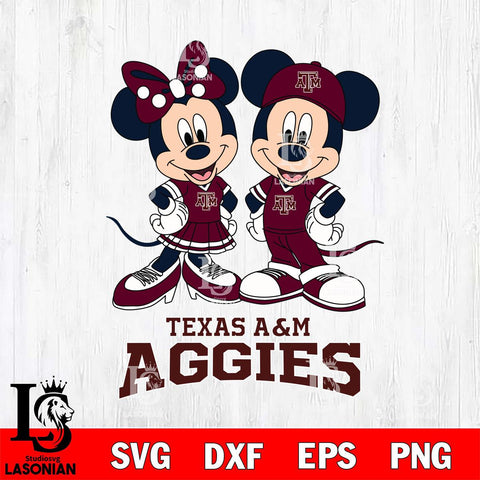 Texas A&M Aggies Mickey Minnie Mouse rugby ball Svg Eps Dxf Png File, NCAA svg , File Cut , Digital Download , Instant Download, Cut Svg Files