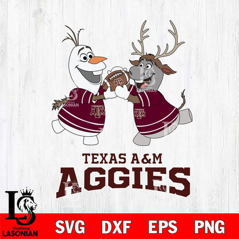 Texas A&M Aggies Olaf & Sven Football Cricut,Christmas SVG DXF EPS PNG FILE, NCAA Digital Download,Instant Download, Silhouette