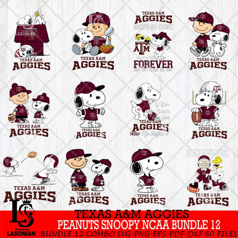Texas A&M Aggies Peanuts Snoopy Player NCAA Bundle 12 SVG DXF EPS PNG FILE,Snoopy File Cut, bundle NCAA Digital Download,Instant Download, Silhouette
