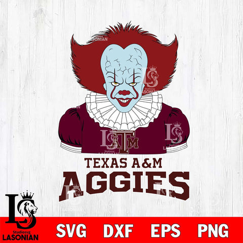 Texas A&M Aggies Pennywise Horror Sport 5 Svg Eps Dxf Png File, Digital Download