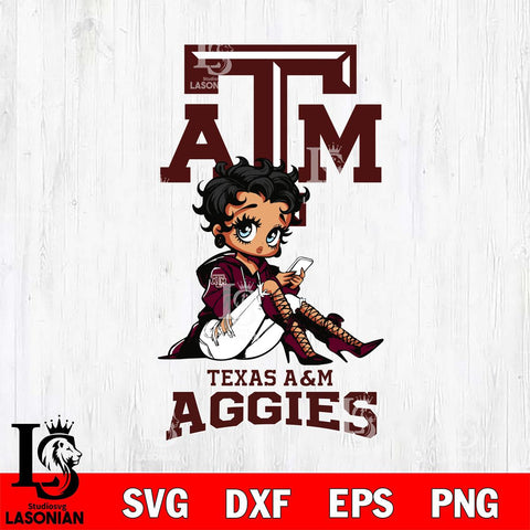 Texas A&M Aggies Style Black Fan Girl Betty Boop, Svg Eps Dxf Png File, Digital Download