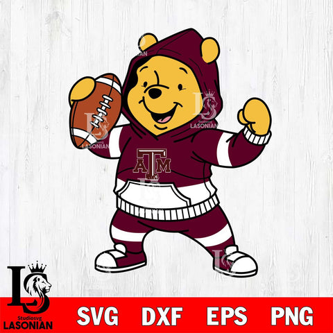 Texas A&M Aggies Winnie The Pooh Disney Football Christmas File Cut, NCAA SVG DXF EPS PNG FILE, Digital Download , Criucut , Silhouette