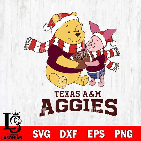 Texas A&M Aggies Winnie the Pooh & Piglet Football Cricut,Christmas SVG DXF EPS PNG FILE, NCAA Digital Download,Instant Download, Silhouette