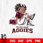 Texas A&M Aggies #1 Black Fan Girl Betty Boop, Svg Eps Dxf Png File, Digital Download
