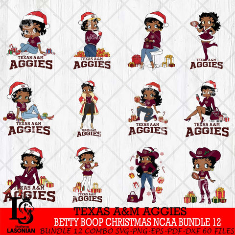Texas A&M Aggies  Betty Boop Christmas NCAA Bundle File Cut, Bundle NCAA SVG DXF EPS PNG PDF File, Digital Download , Criucut , Silhouette