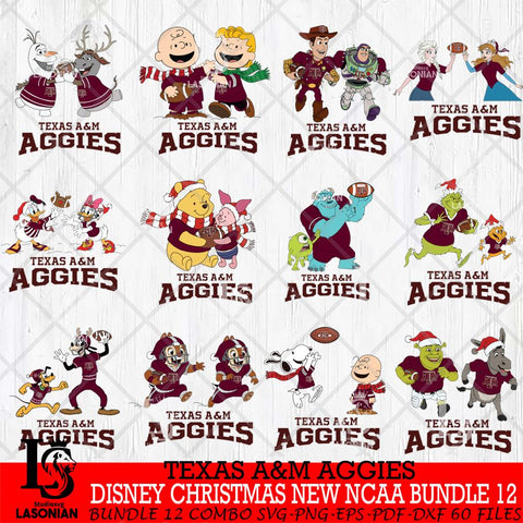 Texas A&M Aggies  Disney Christmas New NCAA Bundle 12 Cricut,Christmas SVG DXF EPS PNG FILE, BUNDLE NCAA Digital Download,Instant Download, Silhouette