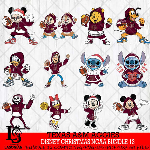 Texas A&M Aggies  Disney christmas NCAA Bundle File Cut, Bundle NCAA SVG DXF EPS PNG FILE, Digital Download , Criucut , Silhouette