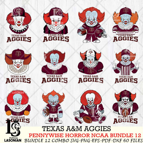 Texas A&M Aggies  Pennywise Horror NCAA Bundle 12 SVG Svg Eps Dxf Png File, Digital Download