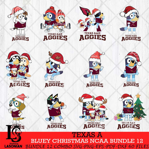 Texas A Bluey Christmas NCAA Bundle 12 Cricut File Cut Files , Bluey Cricut , Christmas Svg , Bluey svg , Digital Download, dxf eps png pdf file