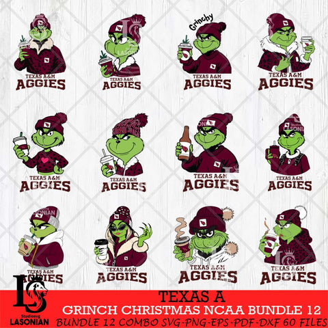 Texas A Grinch Christmas NCAA Bundle 12 Svg Eps Dxf Png File,Cricut files, Digital Download, Instant Download