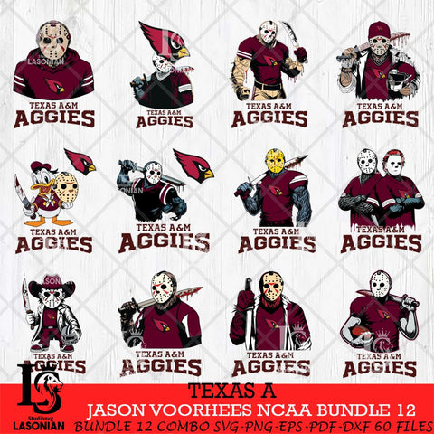 Texas A Jason Voorhees NCAA Bundle 12 SVG Svg Eps Dxf Png File, Digital Download
