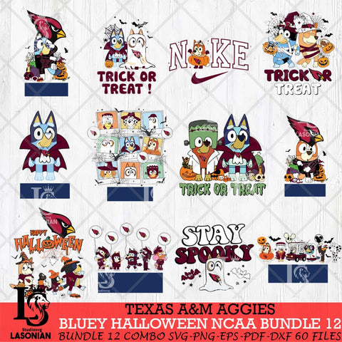 Texas A&M Aggies Bluey Halloween NCAA 12 SVG Eps Dxf Png File, Bundle NCAA svg, Digital Download, Instant Download