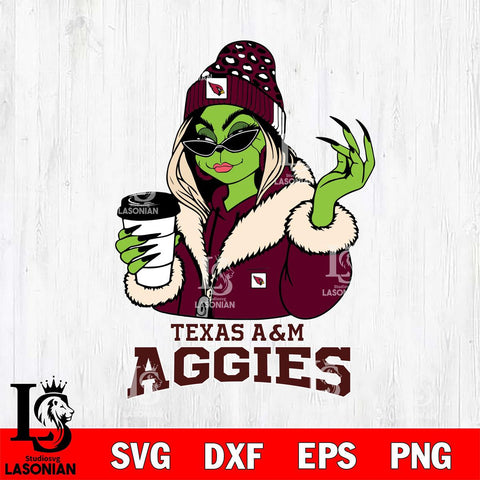 Texas A M Aggies Boujee Grinch Girls Christmas Cut Files Cricut, Svg Dxf Eps Png file, Digital download , Silhouette