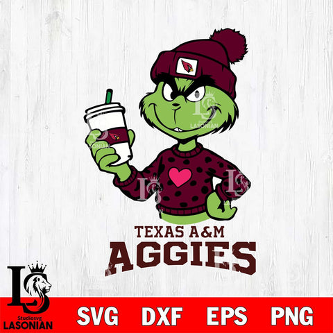 Texas A M Aggies Boujee Grinch Heart Christmas Cut Files Cricut, Svg Dxf Eps Png file, Digital download , Silhouette