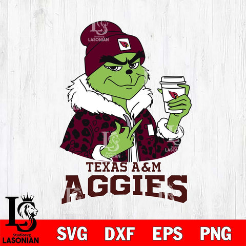 Texas A M Aggies Boujee Grinch Leopard Christmas Cut Files Cricut, Svg Dxf Eps Png file, Digital download , Silhouette