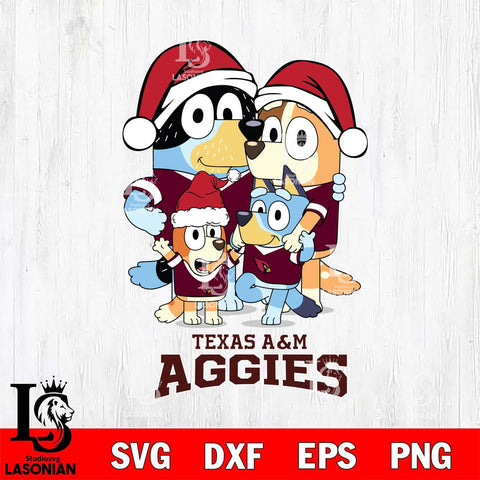 Texas A M Aggies Christmas Bluey Family Sport Cut Files,Bluey Cricut,Christmas Svg , Bluey svg , Digital Download, dxf eps png pdf file