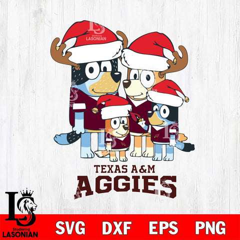 Texas A M Aggies Christmas Bluey Santa Family Cut Files,Bluey Cricut,Christmas Svg , Bluey svg , Digital Download, dxf eps png pdf file
