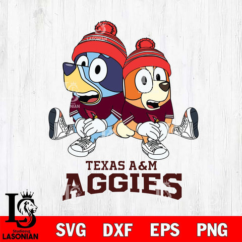 Texas A M Aggies Christmas Bluey & Bingo Sit Cut Files,Bluey Cricut,Christmas Svg , Bluey svg , Digital Download, dxf eps png pdf file