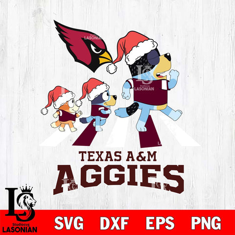 Texas A M Aggies Christmas Family Bluey Walking Cut Files,Bluey Cricut,Christmas Svg , Bluey svg , Digital Download, dxf eps png pdf file
