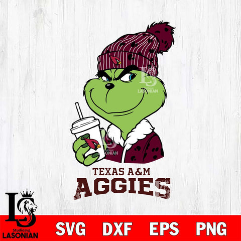 Texas A M Aggies Grinch Cofffe Christmas Cut Files Cricut, Svg Dxf Eps Png file, Digital download , Silhouette