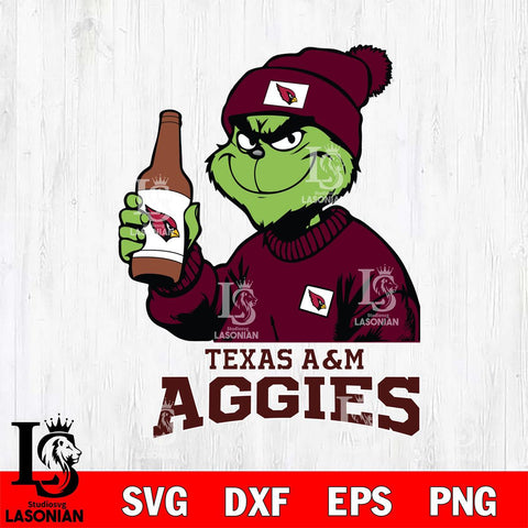 Texas A M Aggies Grinch Drinking Beer Christmas Cut Files Cricut, Svg Dxf Eps Png file, Digital download , Silhouette