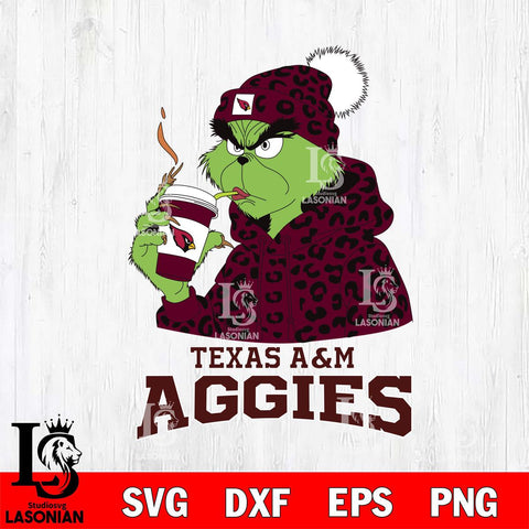 Texas A M Aggies Grinch Leopard Christmas Cut Files Cricut, Svg Dxf Eps Png file, Digital download , Silhouette