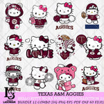 Texas A&M Aggies Hello Kitty Bundle 12 SVG Svg Eps Dxf Png File, Digital Download, Instant Download