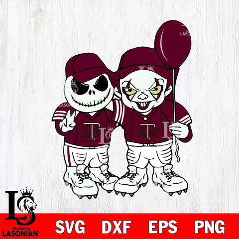 Texas A&M Aggies Jack Skellington And Pennywise Football Svg Eps Dxf Png File, NCAA bundle svg, Digital Download, Instant Download