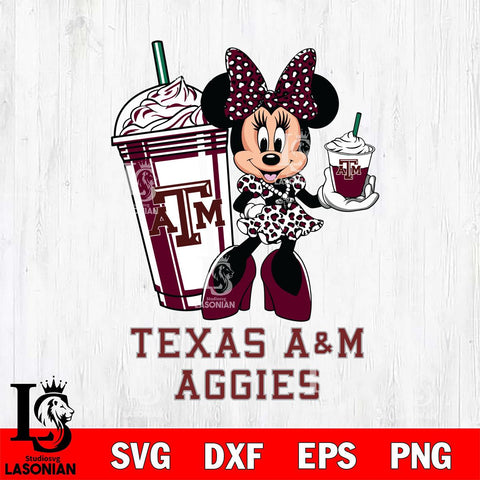 Texas A M Aggies Minnie Mouse Fan And Coffee Svg Eps Dxf Png File, NCAA svg, Digital Download, Instant Download
