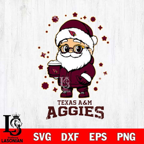 Texas A M Aggies Santa Claus Coffe Svg dxf eps png pdf file,NCAA svg,Digital Download,Cricut file