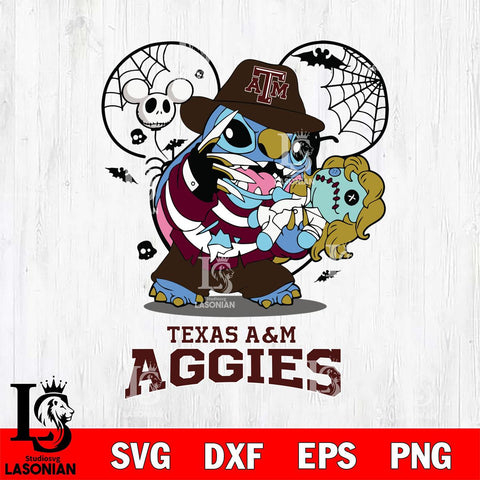 Texas A&M Aggies Stitch Freddy Krueger Halloween Svg Eps Dxf Png File, Digital Download, Instant Download