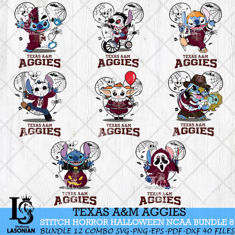 Texas A&M Aggies Stitch Horror Halloween Bundle NCAA Svg Eps Dxf Png File, Digital Download, Instant Download