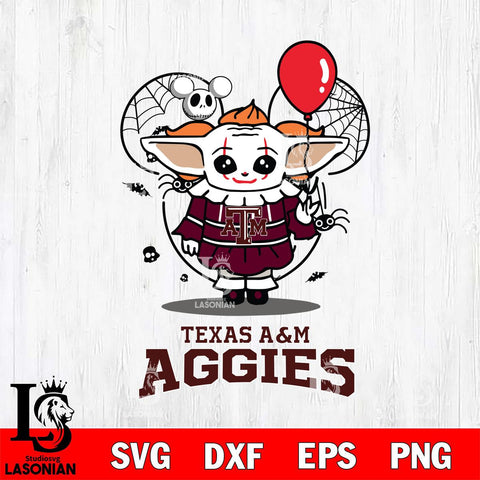 Texas A&M Aggies Stitch Pennywise Halloween Svg Eps Dxf Png File, Digital Download, Instant Download