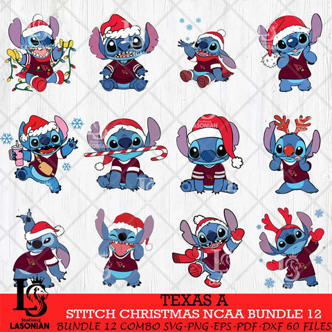 Texas A Stitch Christmas NCAA Bundle 12 Svg Eps Dxf Png File, Digital Download, Instant Download