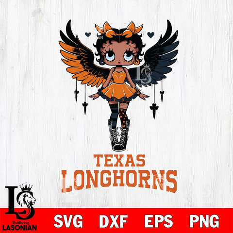 Texas Longhorns Anglel Black Fan Girl Betty Boop, Svg Eps Dxf Png File, Digital Download