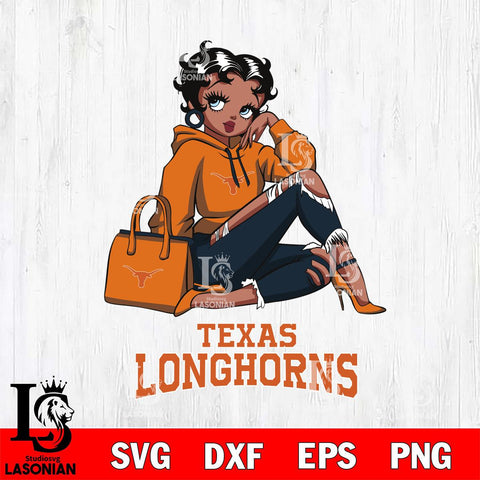 Texas Longhorns Awesome Black Fan Girl Betty Boop, Svg Eps Dxf Png File, Digital Download