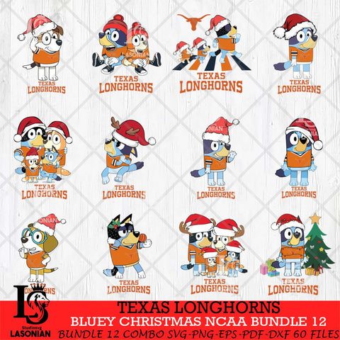 Texas Longhorns Bluey Christmas NCAA Bundle 12 Cricut File Cut Files , Bluey Cricut , Christmas Svg , Bluey svg , Digital Download, dxf eps png pdf file