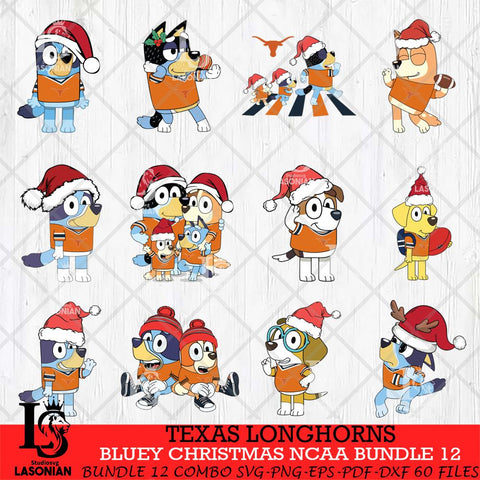 Texas Longhorns Bluey Christmas NCAA Bundle 12 SVG Eps Dxf Png File, Digital Download, Instant Download