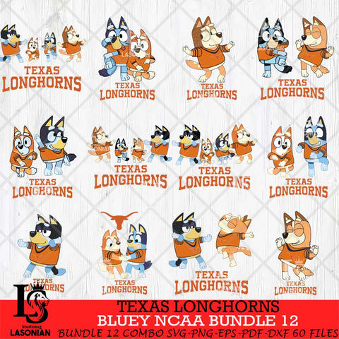 Texas Longhorns Bluey Dace Mode NCAA Bundle 12 SVG Eps Dxf Png File, Digital Download, Instant Download
