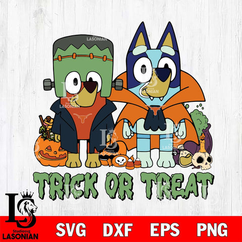 Texas Longhorns Bluey Halloween Trick or Treat Svg Eps Dxf Png File, Digital Download, Instant Download